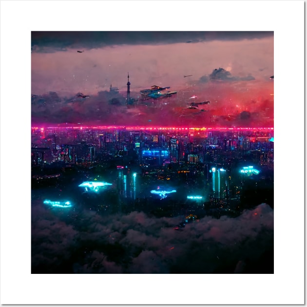 High Sphere - Cyberpunk Cityscape Skyline Wall Art by ArkMinted